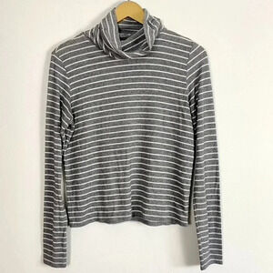 Aerie Gray and White Striped Turtleneck